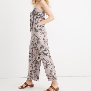 Madewell Floral Strapless Jumpsuit in Gray and Brown
